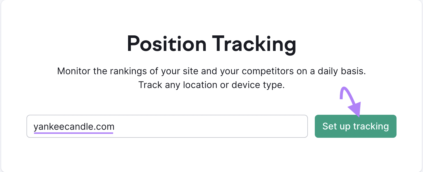"yankeecandle.com" entered into Position Tracking search bar