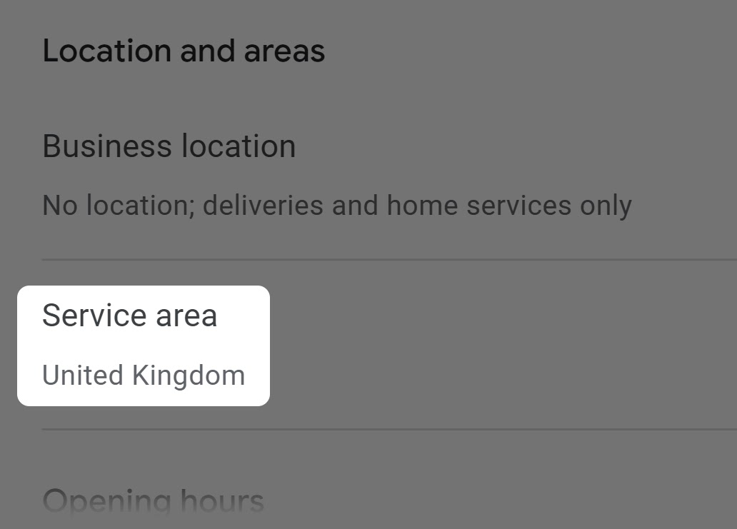 "Service areas” setting