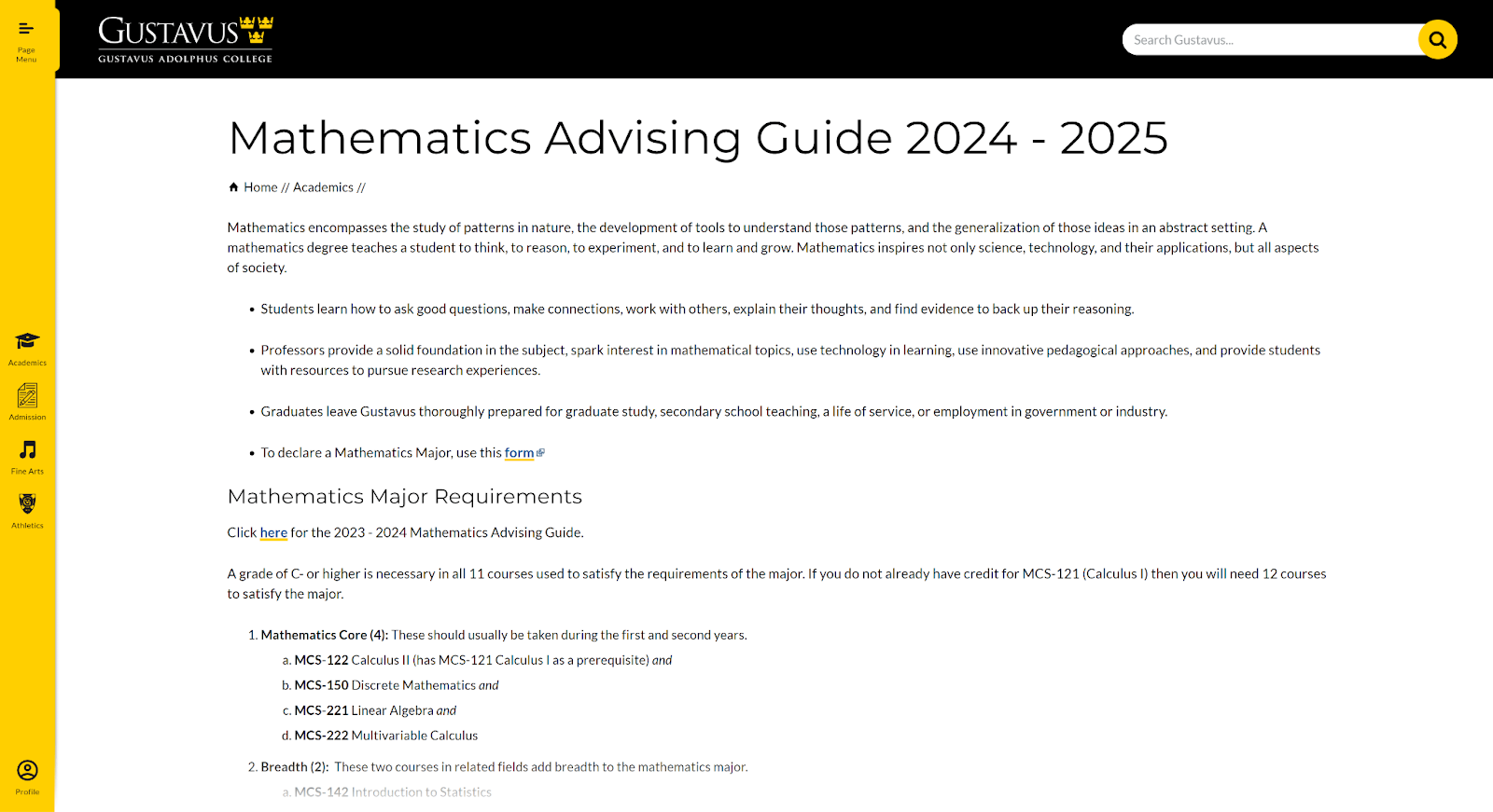 Mathematics Advising Guide published by Gustavus Adolphus College.