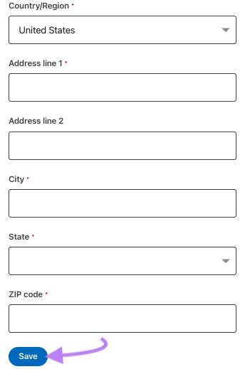 Address form with save button highlighted