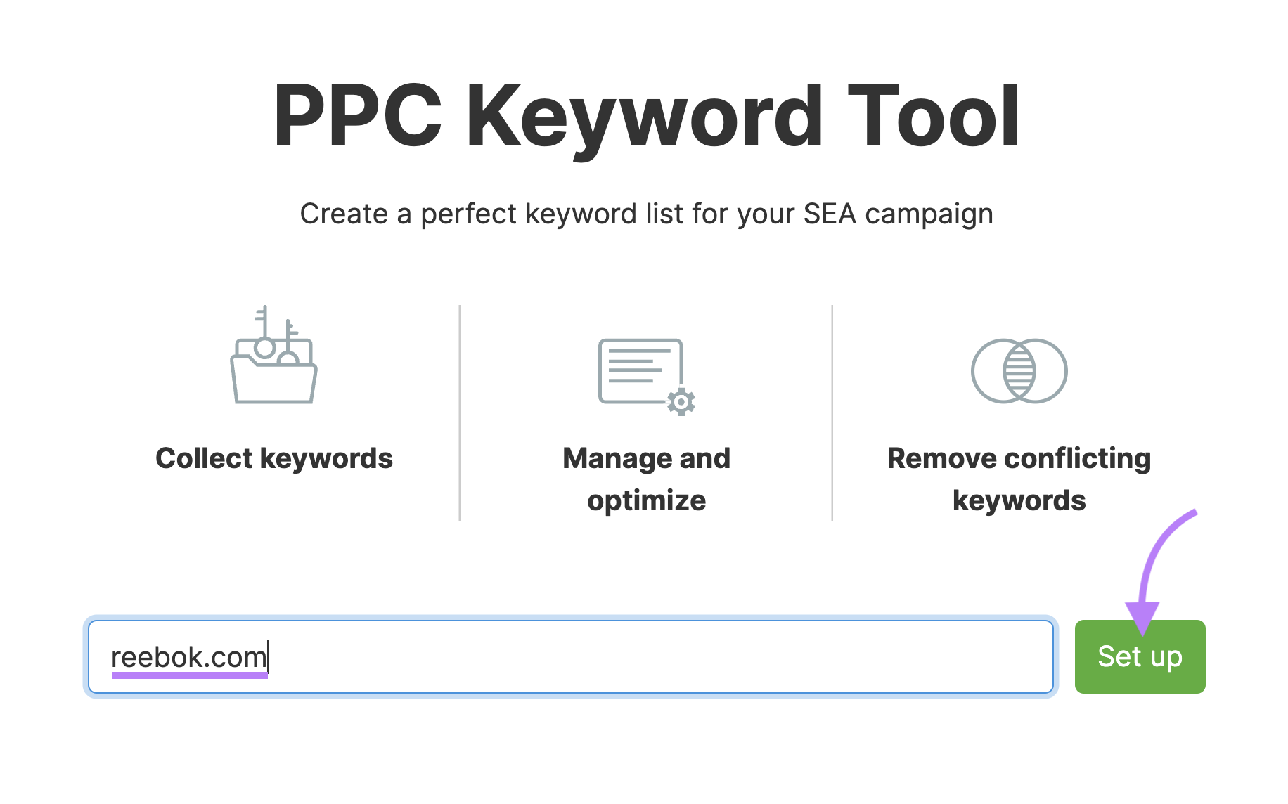 "reebook.com" entered into the PPC Keyword Tool search bar