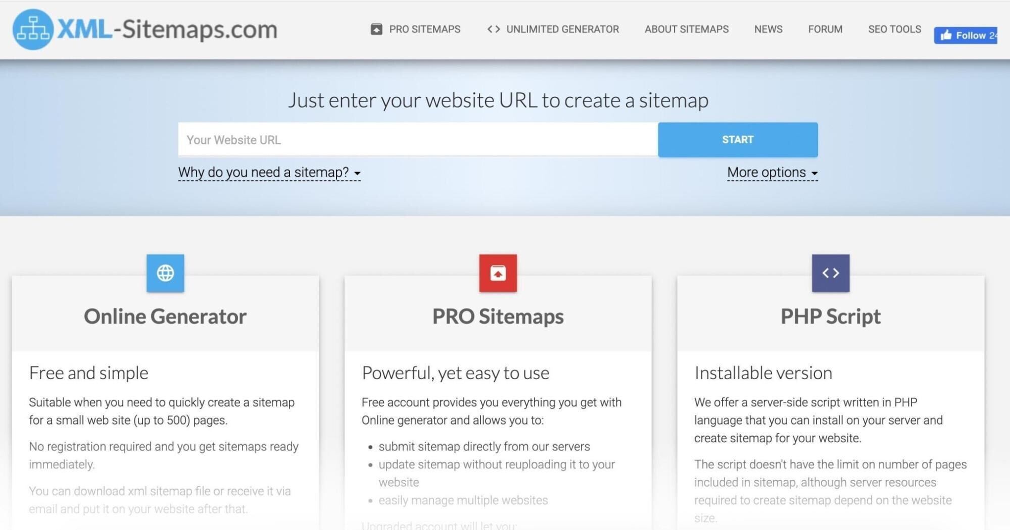 XML Sitemaps.com home page