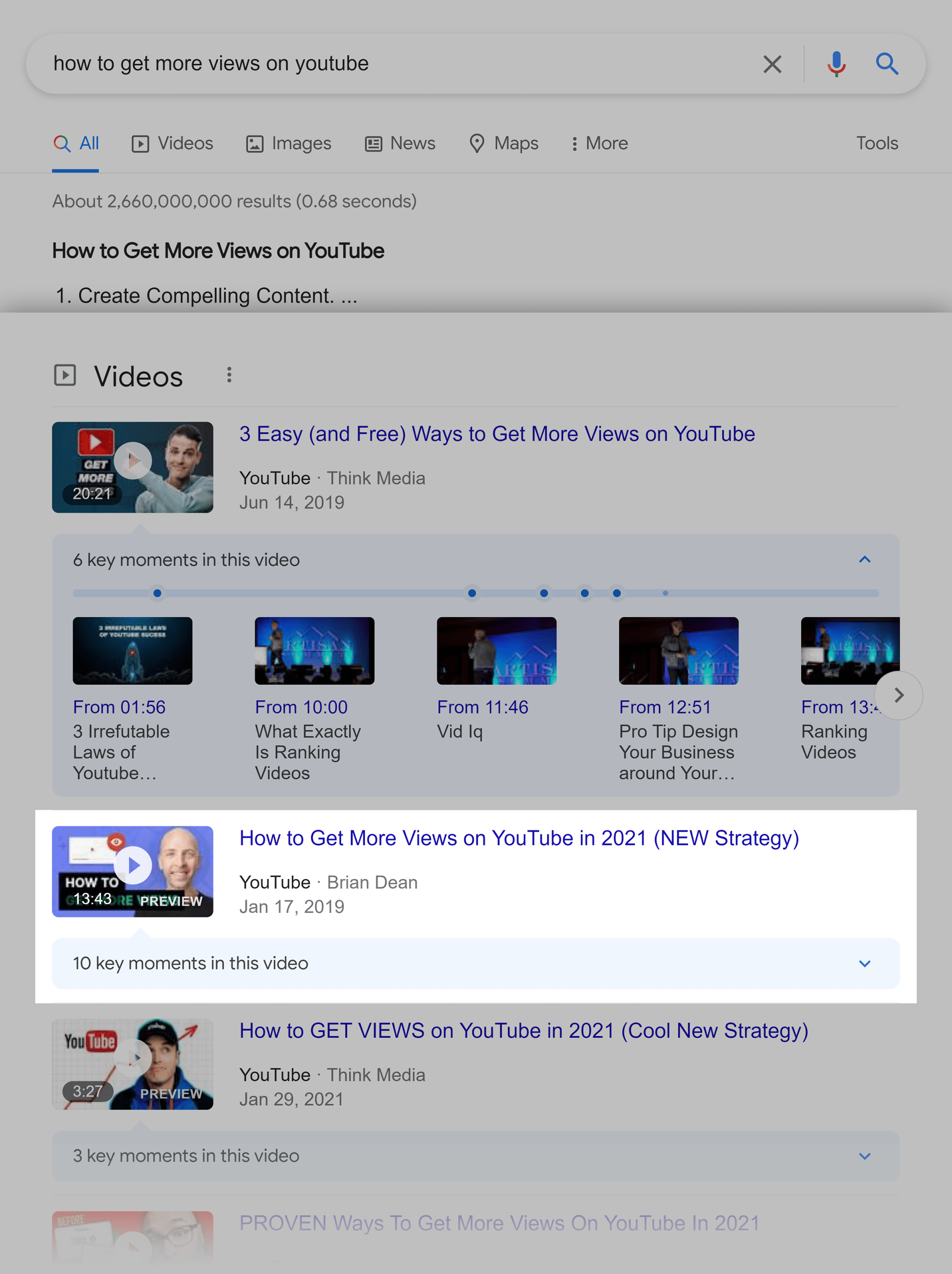 Google-Suchergebnis: How to get more views on YouTube