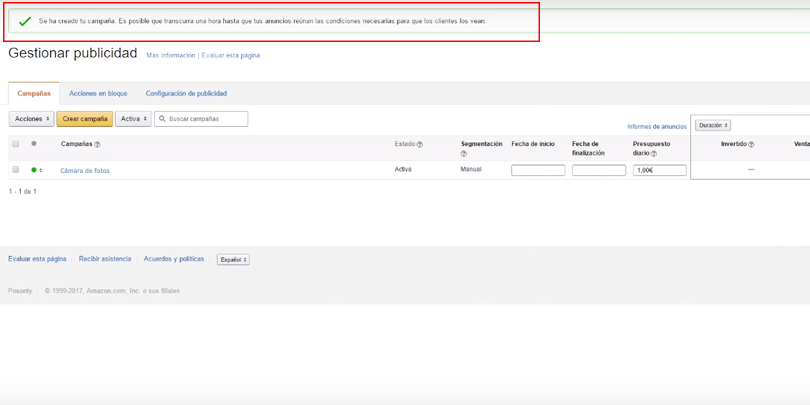 Publicidad en Amazon - Campaña completada