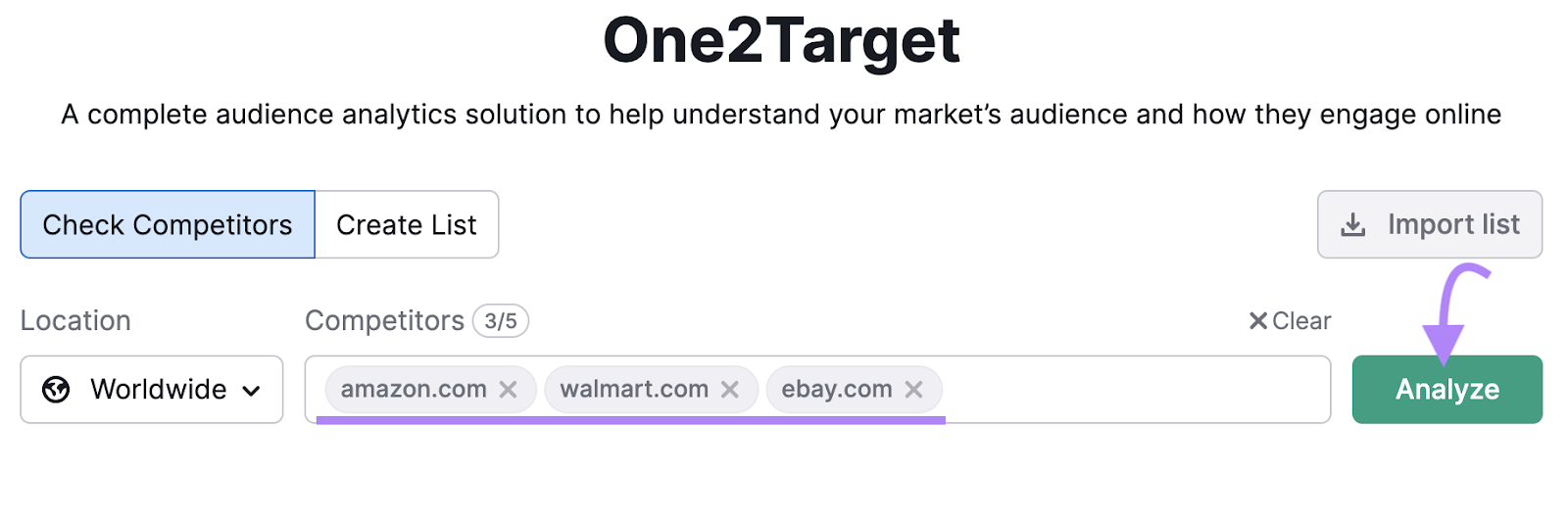 One2Target search bar