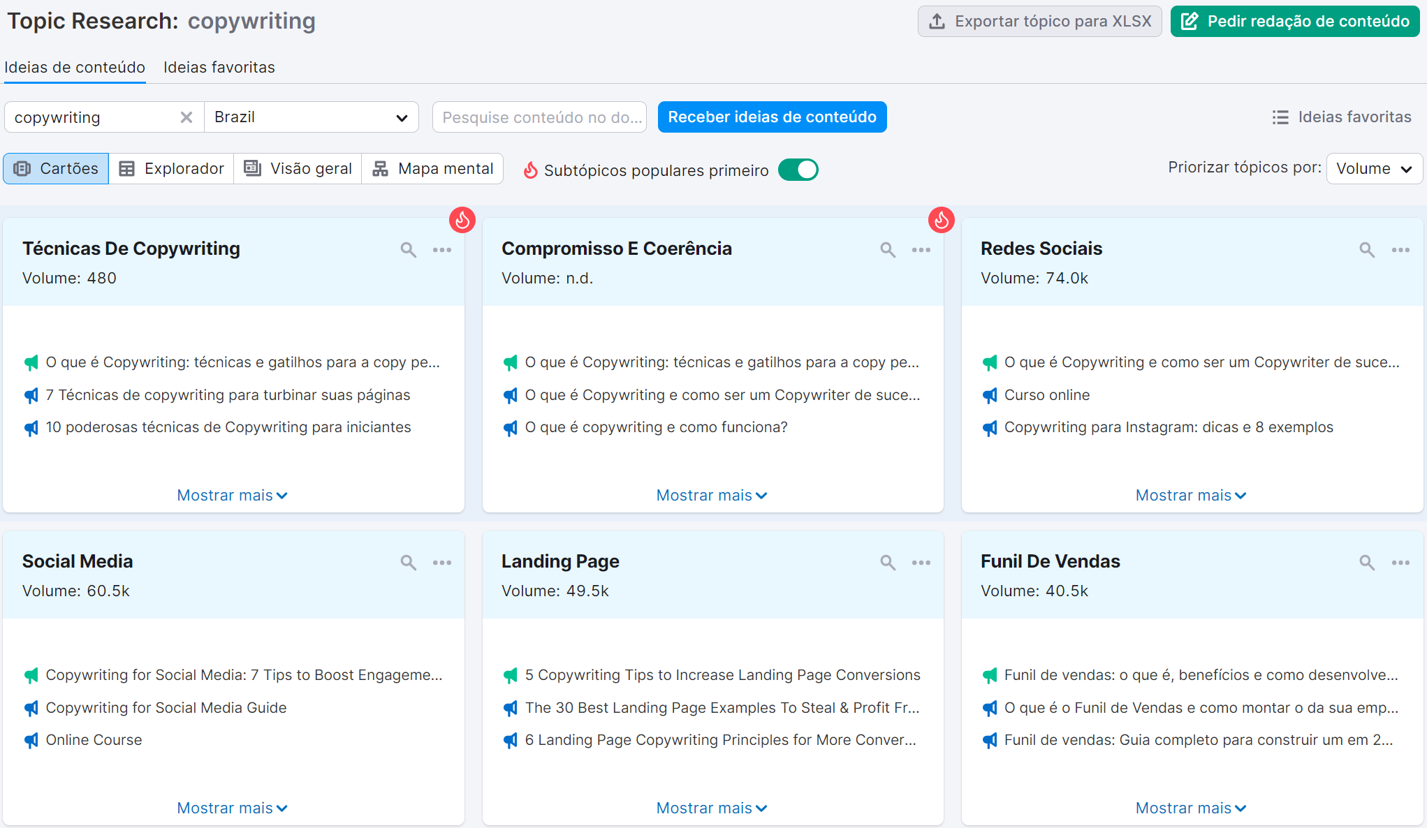 Como criar uma estratégia eficaz de SEO em 8 passos (+template) 25 ideias de conteúdo na ferramenta topic research