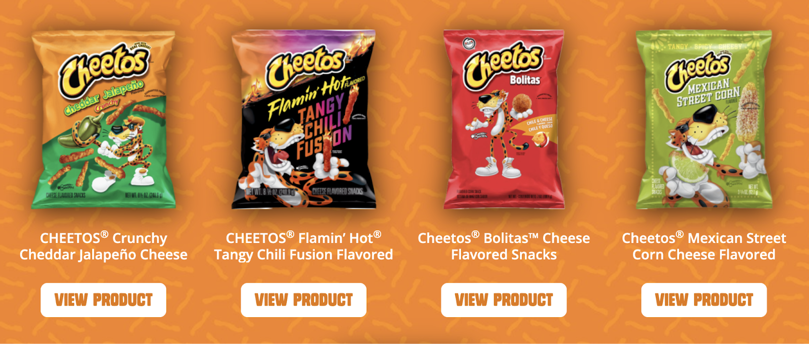 Cheetah in playful poses on the front of Cheetos bags