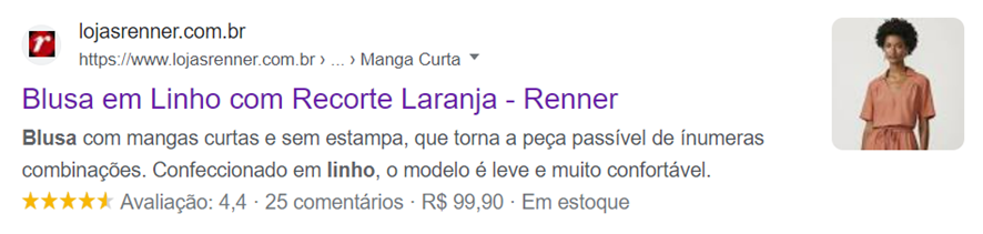 exemplo serp com snippet da renner