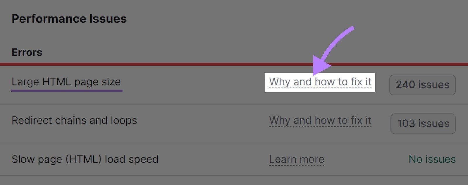 “Why and how to fix it” button highlighted