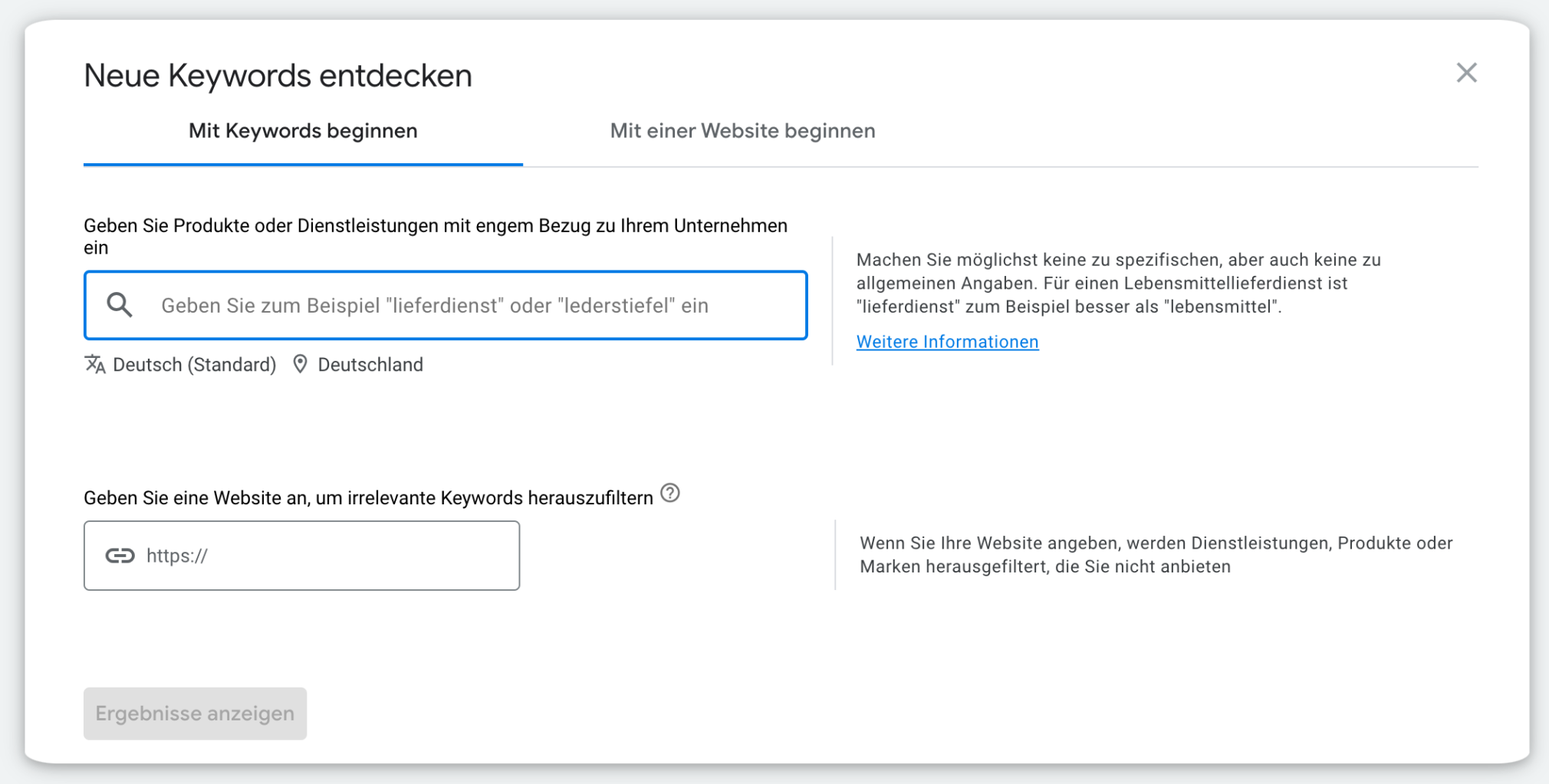 Google Keyword-Planer neue Keywords entdecken