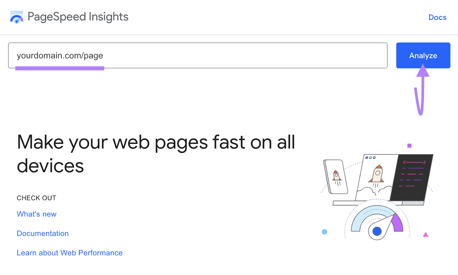 enter your domain in PageSpeed Insights tool