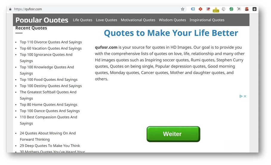 Screenshot: Popular Quotes