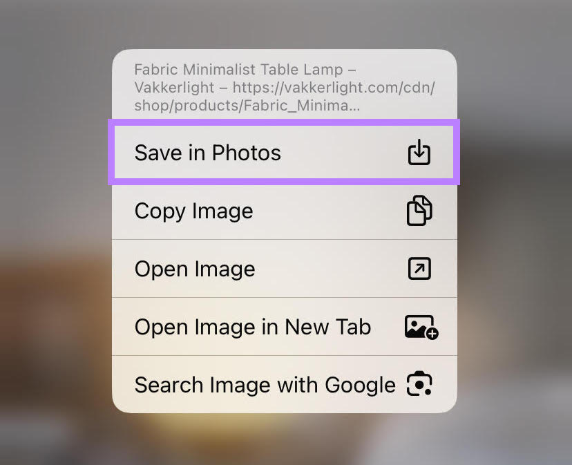 “Save in Photos” option highlighted in the drop-down menu