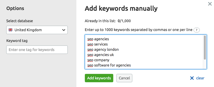 semrush keyword manager