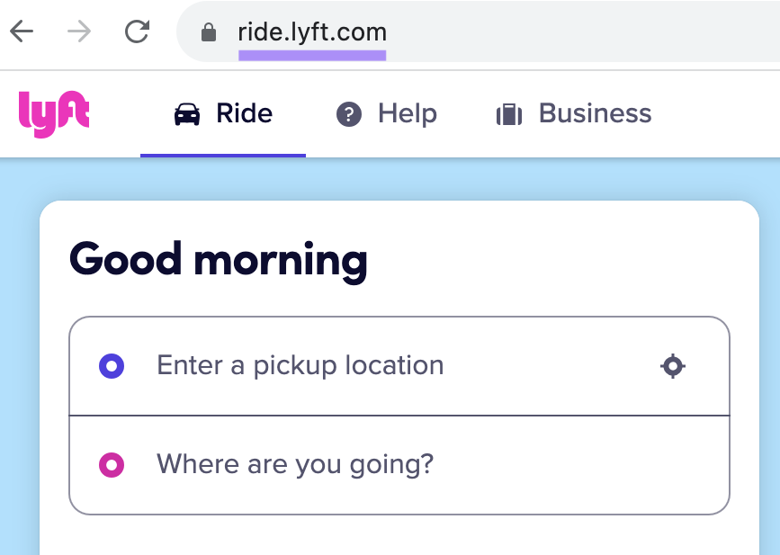 "ride.lyft.com" subdomain homepage