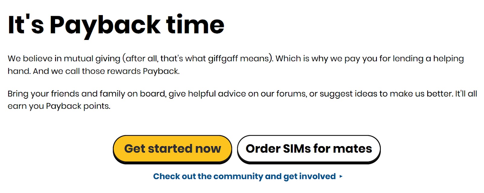 Giffgaff's "It's Payback time" program