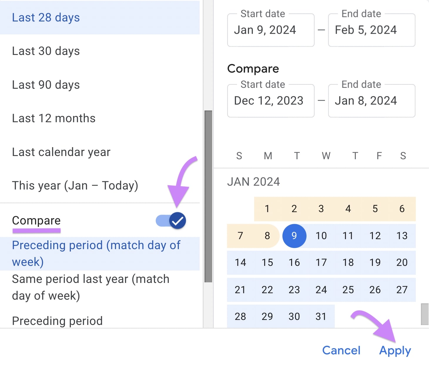 Customize the dates window