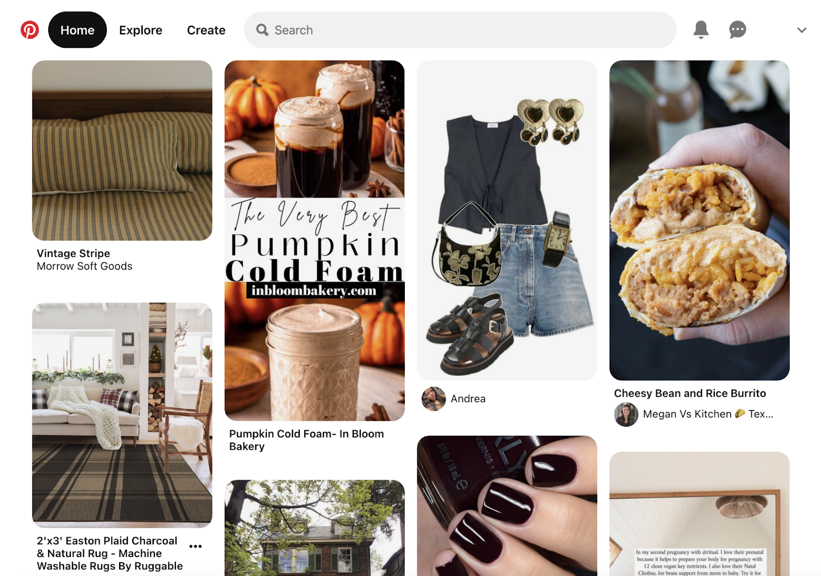 images are stacked within a feed that show home decor, recipes, fashion, and more