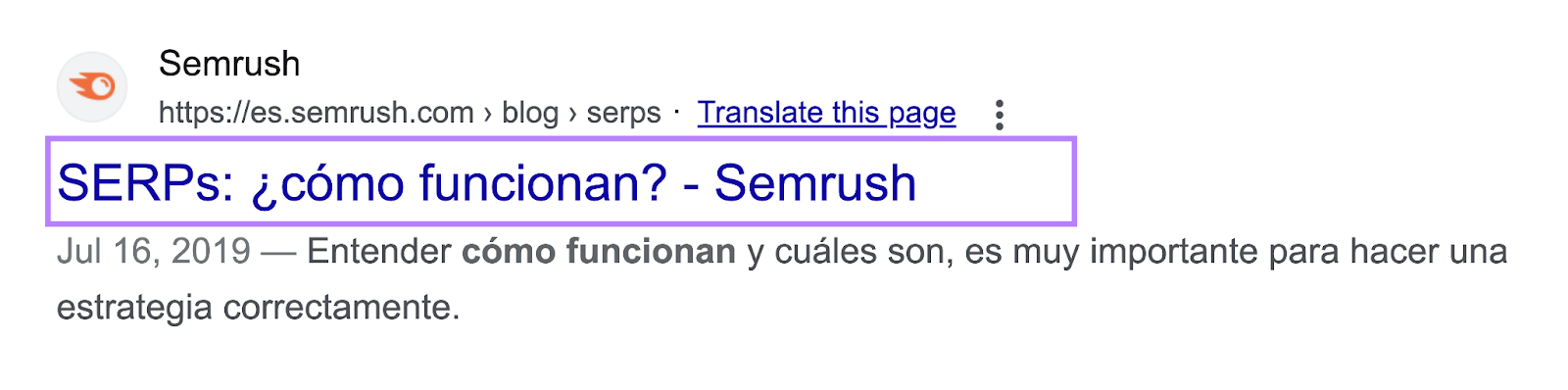 SERP title tag in Spanish