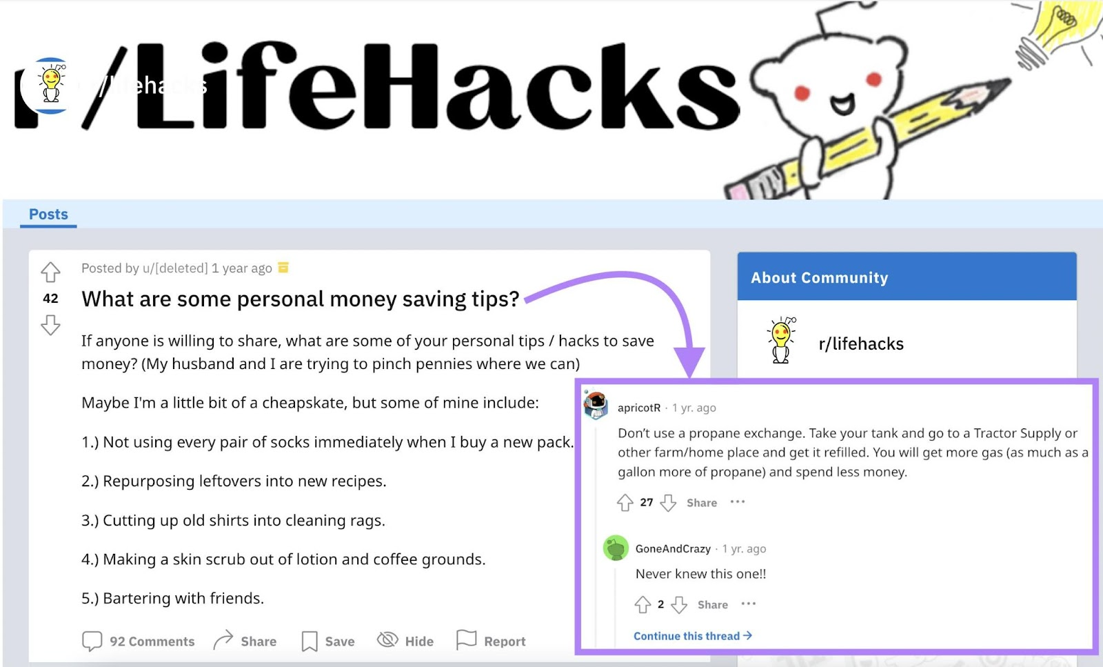 Pergunta sobre dicas de economia de dinheiro pessoal no fórum LifeHacks