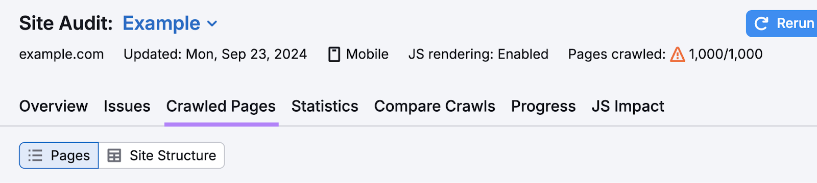 Site Audit Crawled Pages report