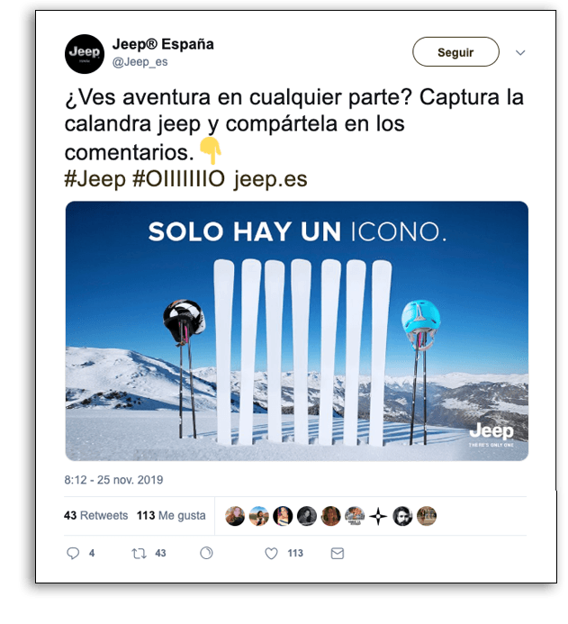 Presencia visual en redes sociales - Ejemplo Jeep