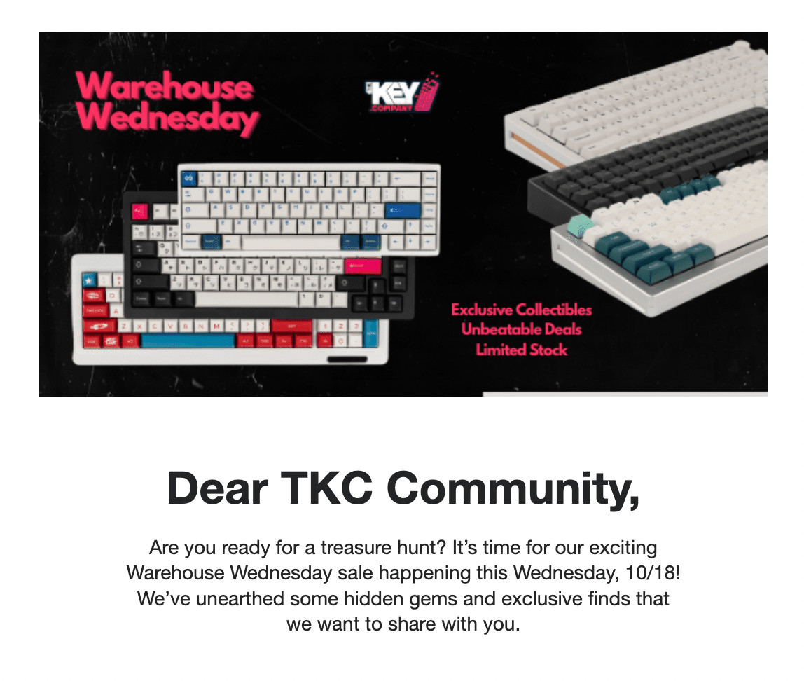 An email promoting the Warehouse Wednesday sale