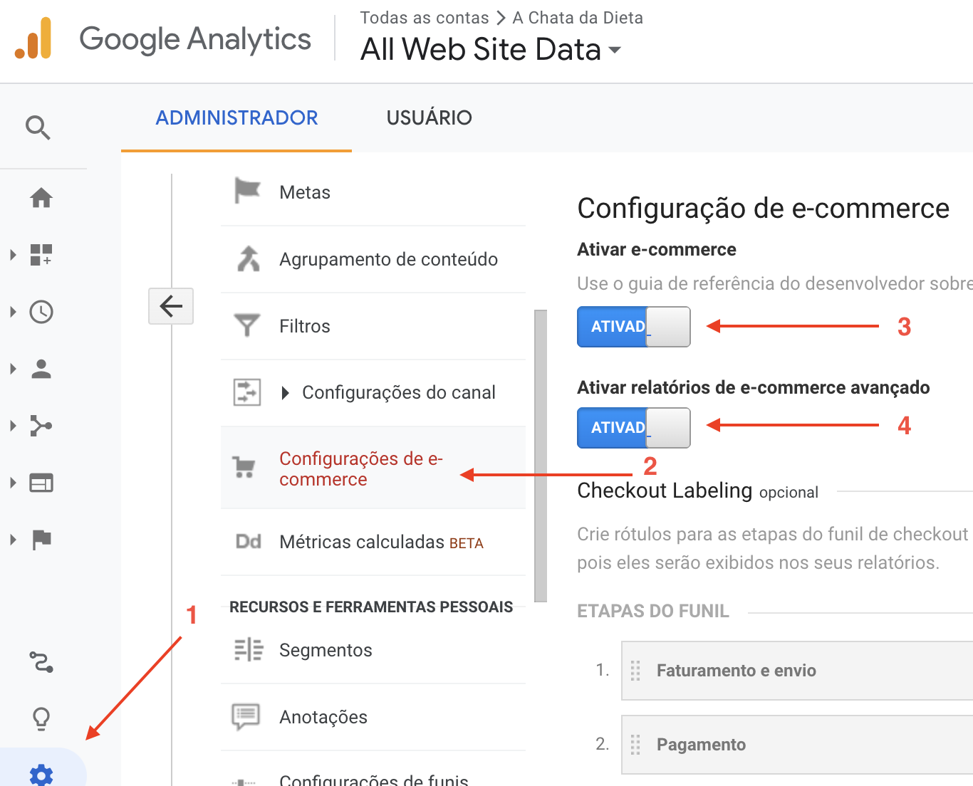 passo a passo para configurar o GA