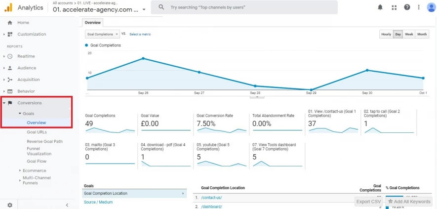 Google Analytics: Conversion-Dashboard