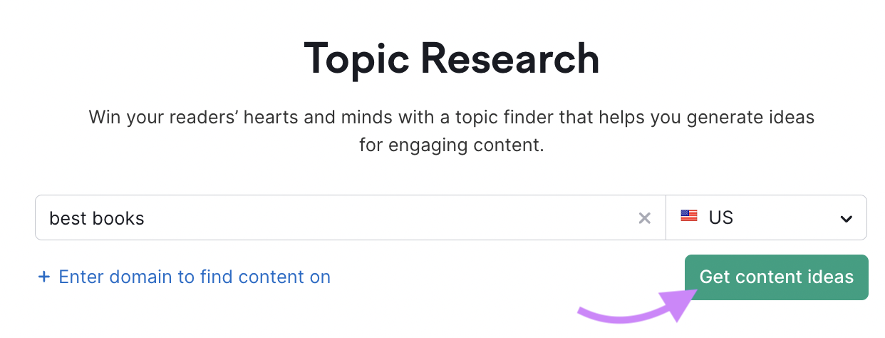 "best books" entered into Topic Research tool search bar