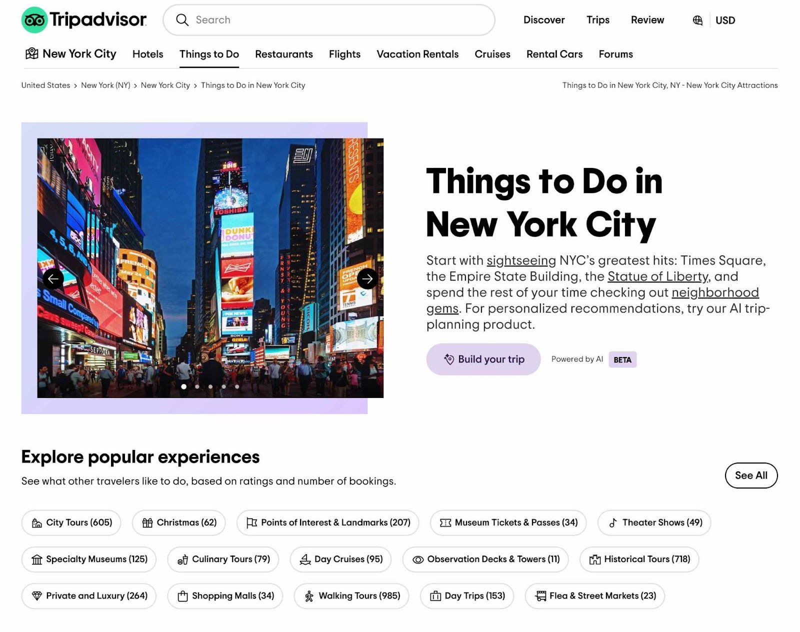 Local landing page for New York on the Tripadvisor website.