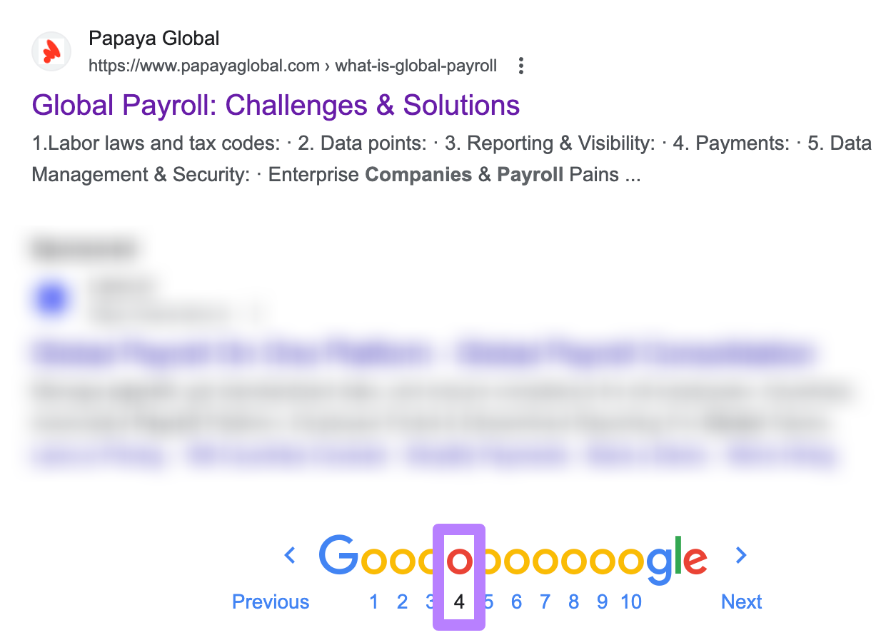 “Global Payroll: Challenges & Solutions” result on Google's 4th page