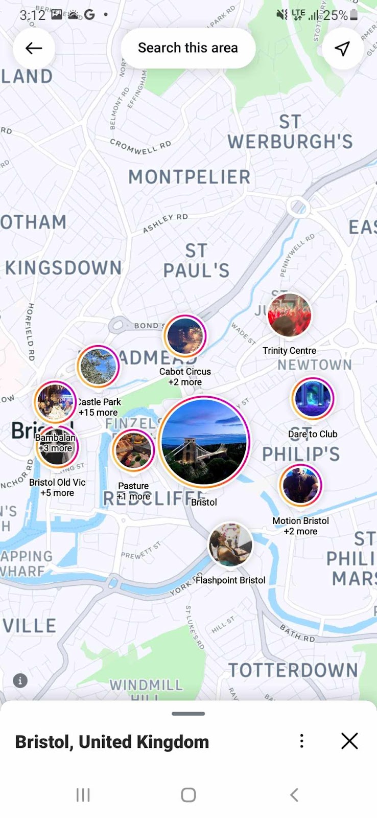 A screenshot of the map filter tool on Instagram.