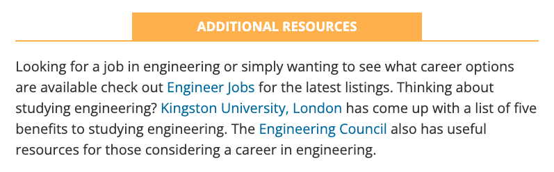 "Additional resources" section of Live Science's page on engineering