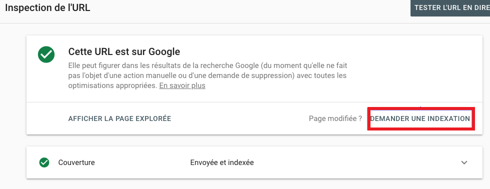 indexation manuelle dans Google Search Console