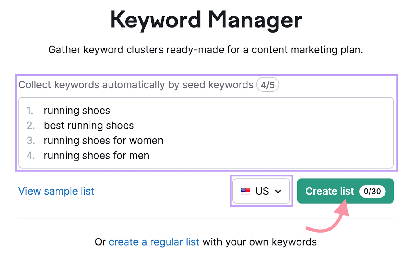 Keyword Manager tool search