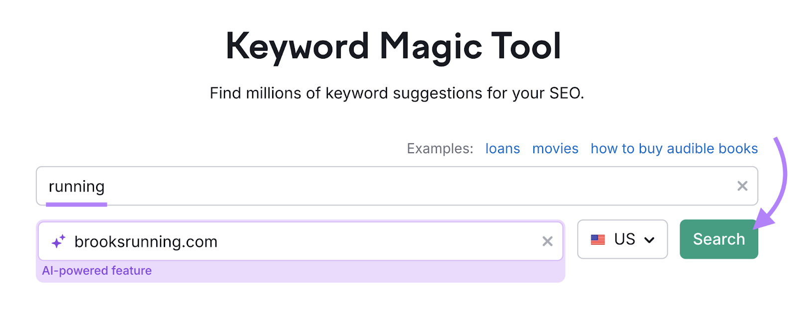 broad search term entered into keyword magic tool