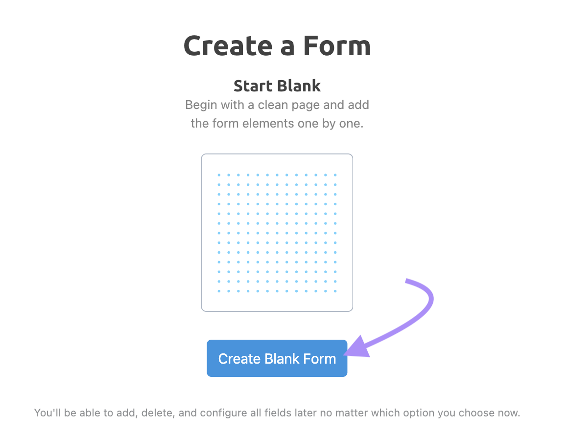 "Create Blank Form" in the Lead Generation Forms
