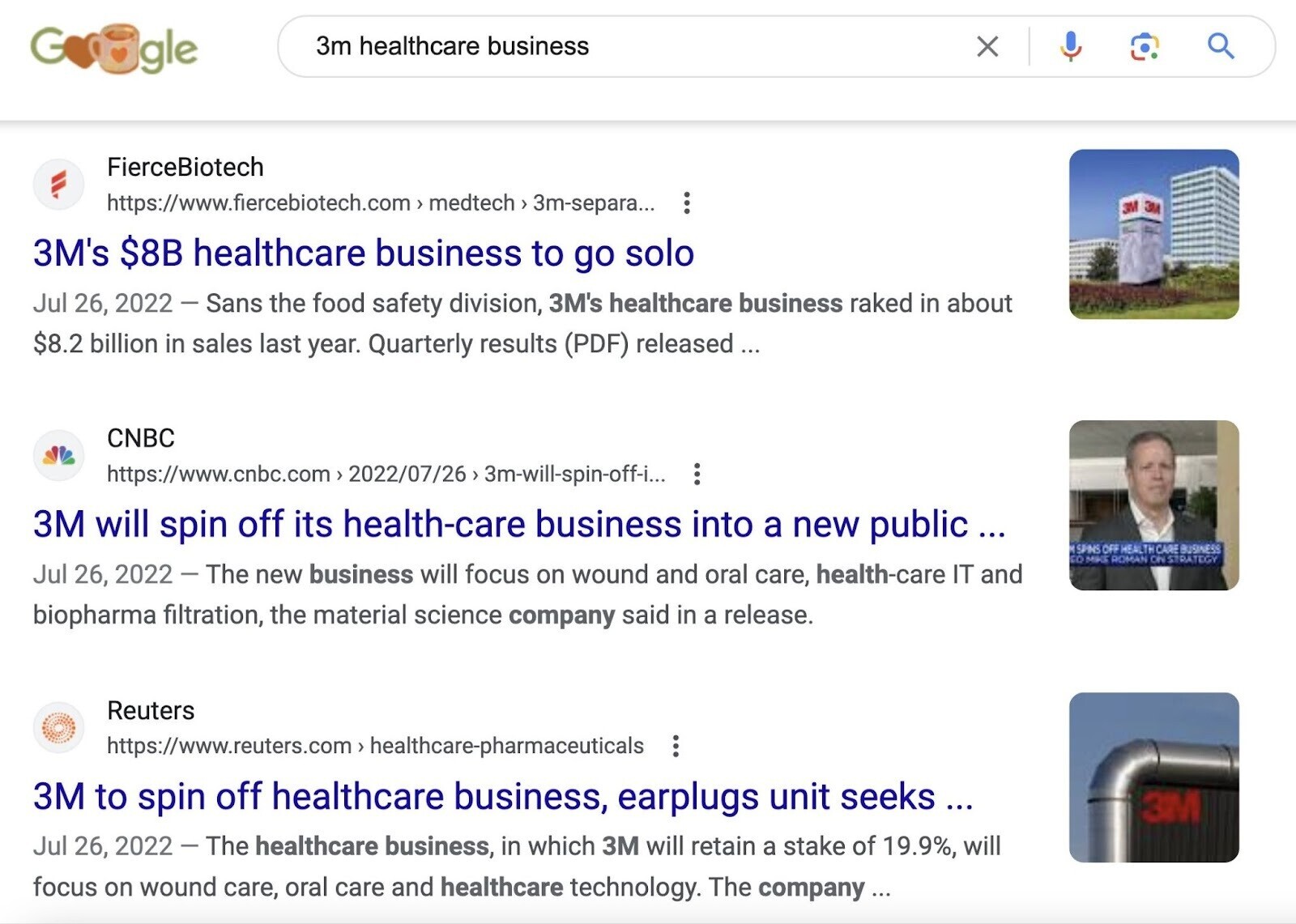 Google search results for "3m healthcare business"
