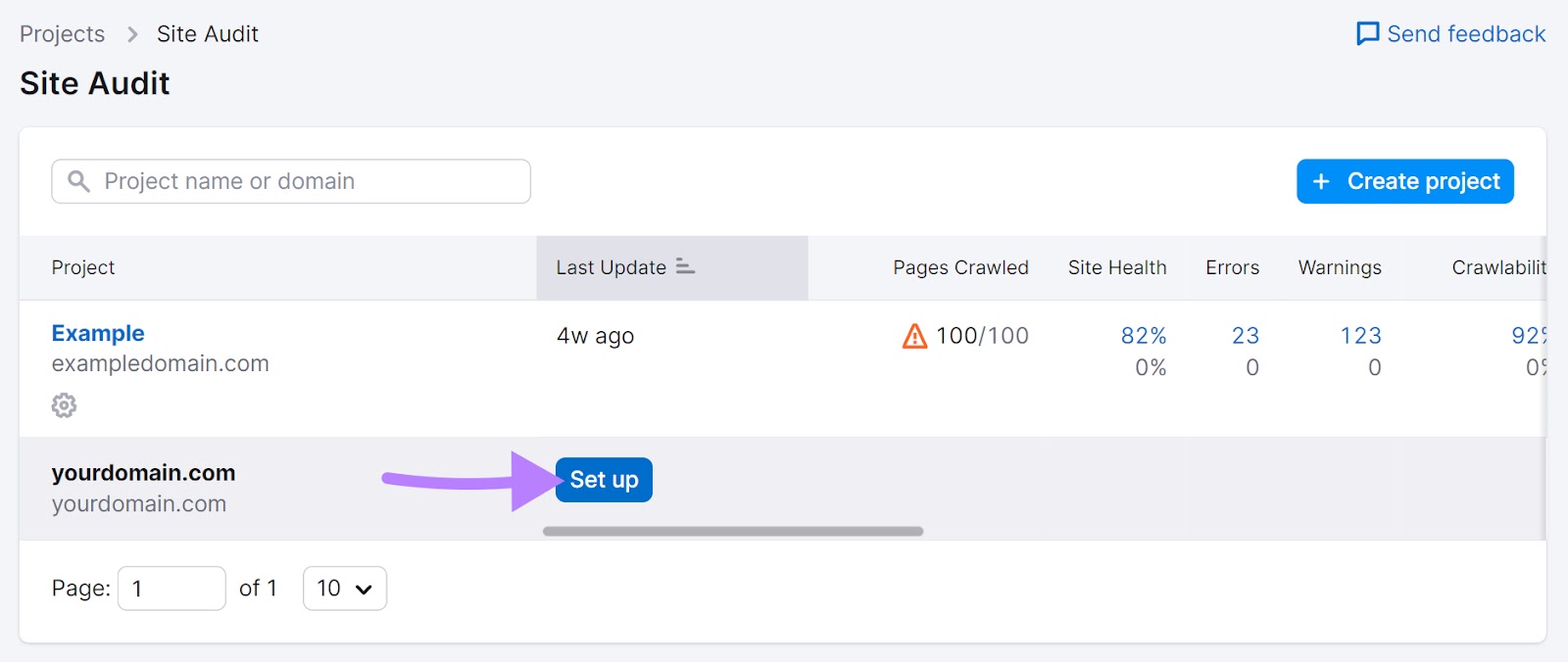 "Set up" fastener  successful  Site Audit tool