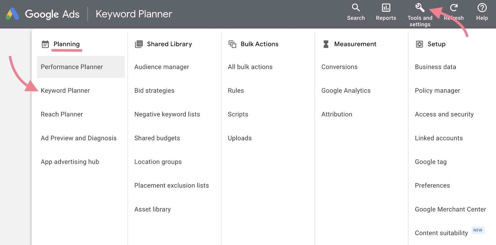 Adwords on sale key planner