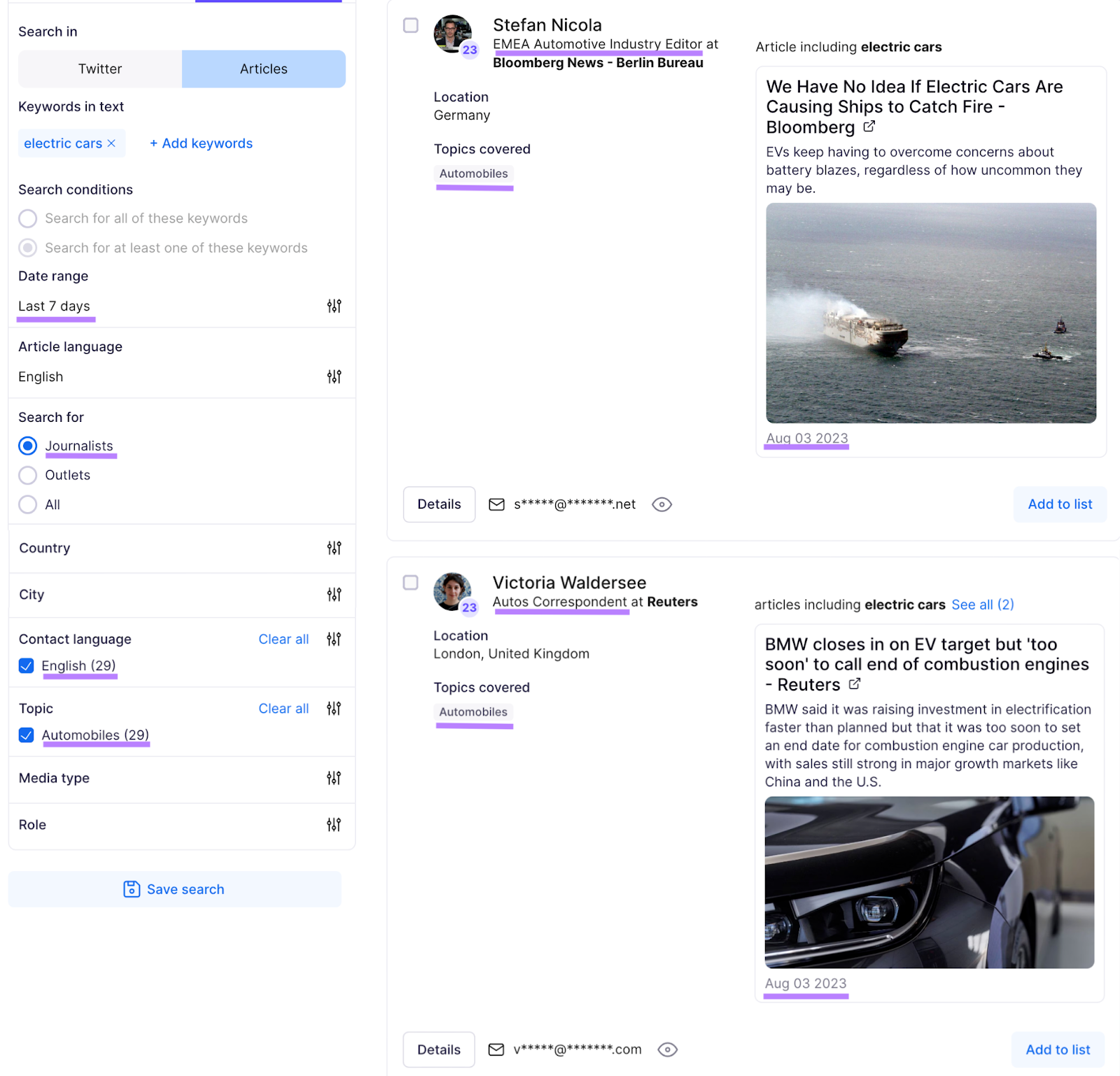 with Prowly you can also filter results by language, location, and more