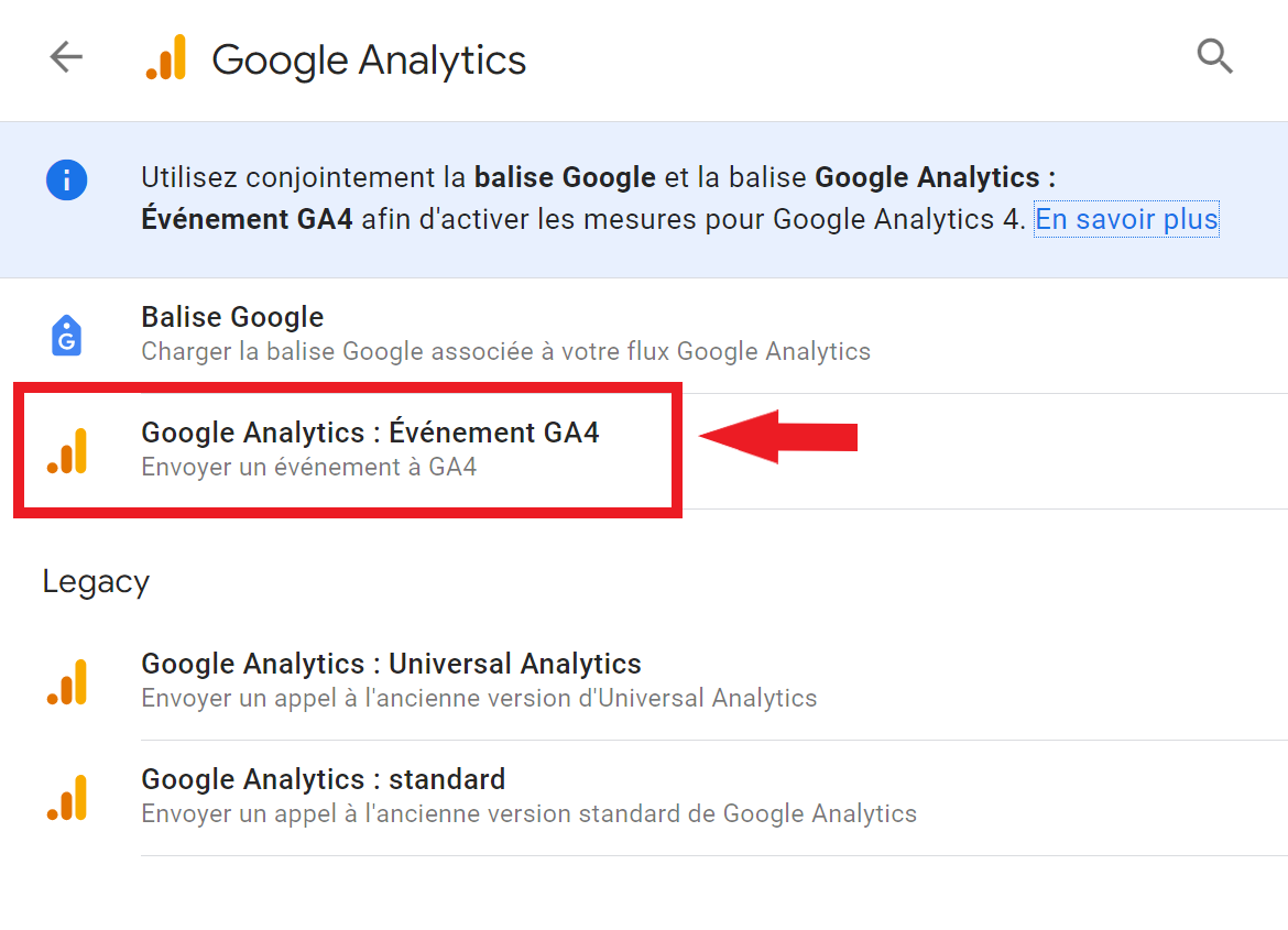 Balise Google Analytics événements GA4