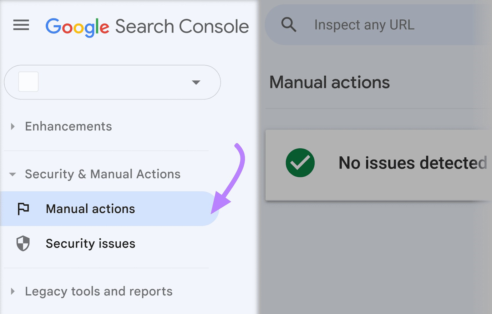 Navigating to Manual Actions report in GSC