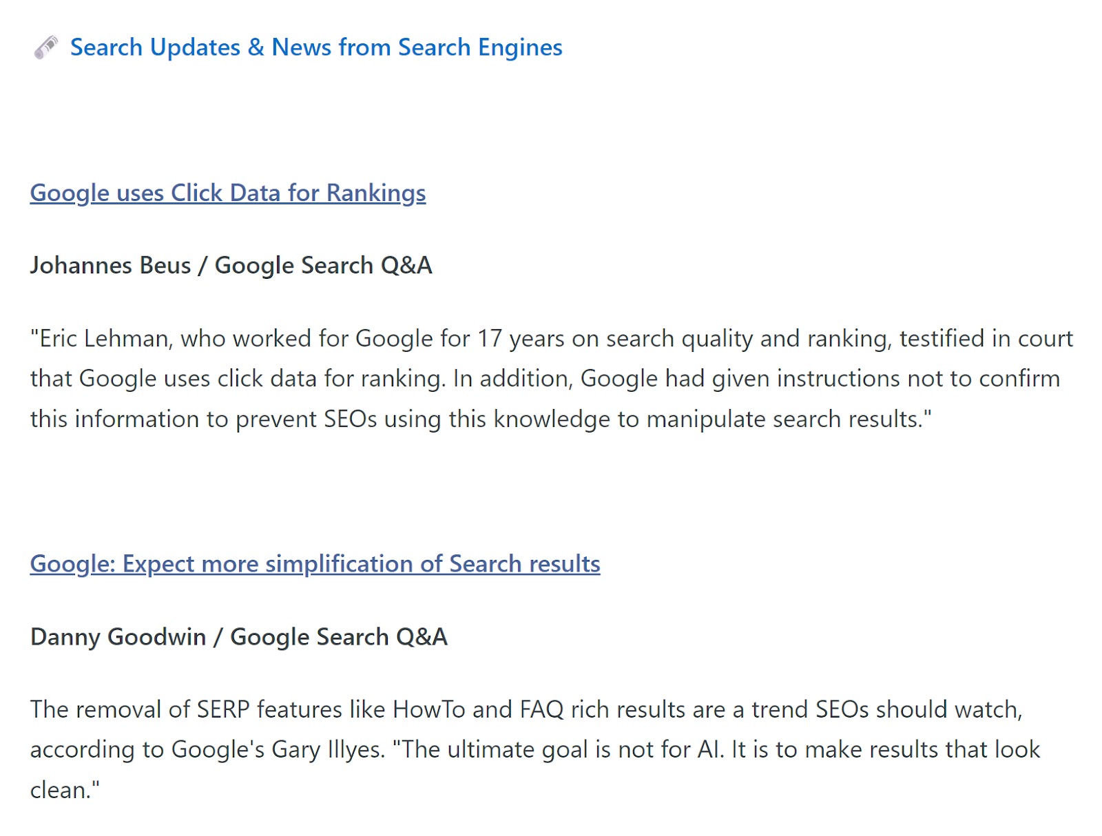"Search Updates & News from Search Engine" section of #SEOFOMO newsletter