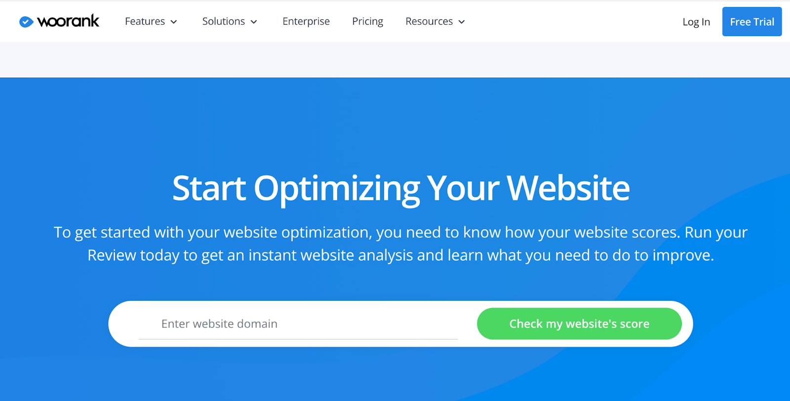 Woorank home page - Start optimizing your website