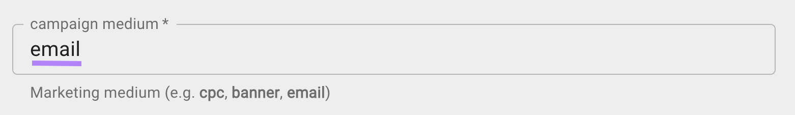 "email" entered under "campaign medium" field