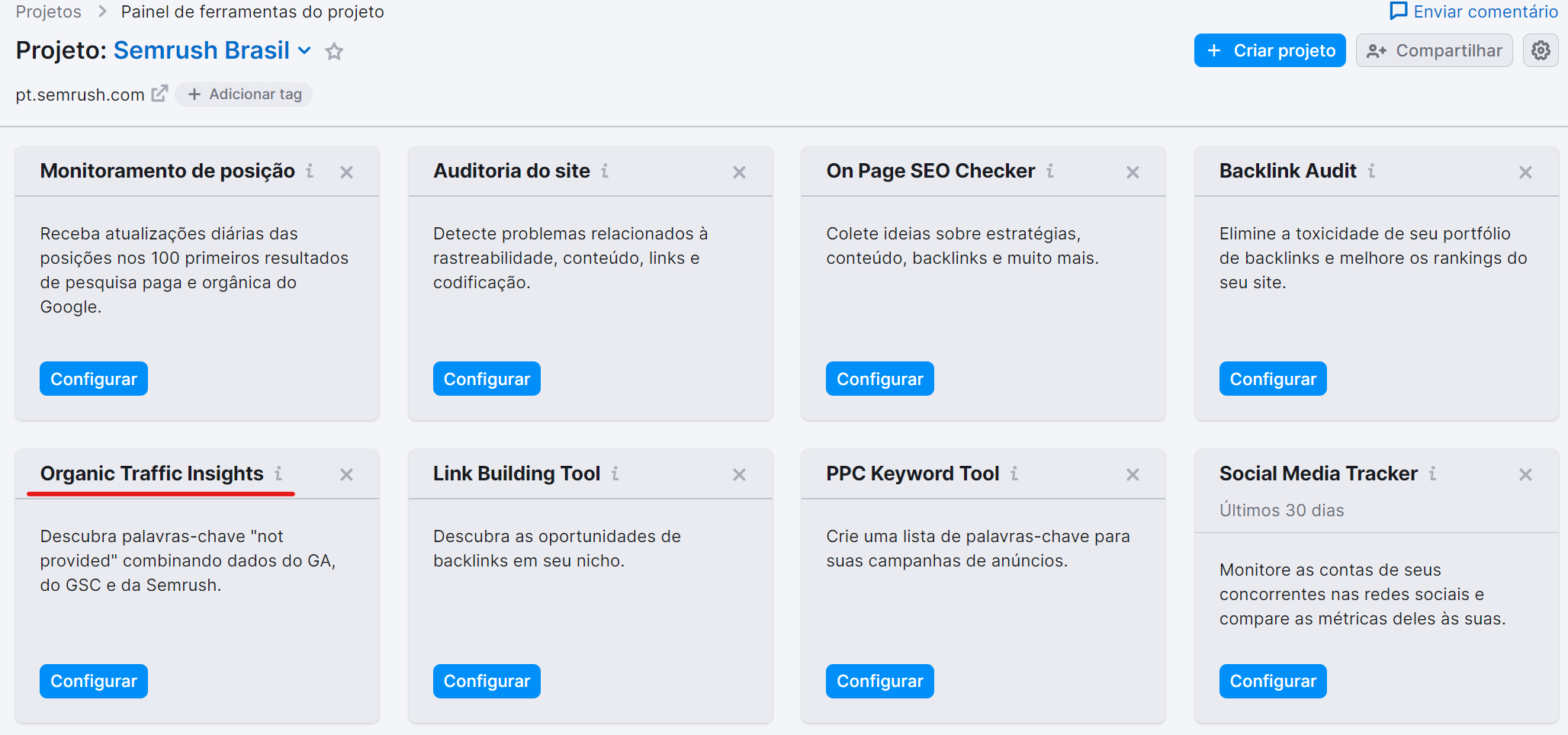 O que são sessões Google Analytics e como usar os dados 8 configurando novo projeto na ferramenta organic traffic insights