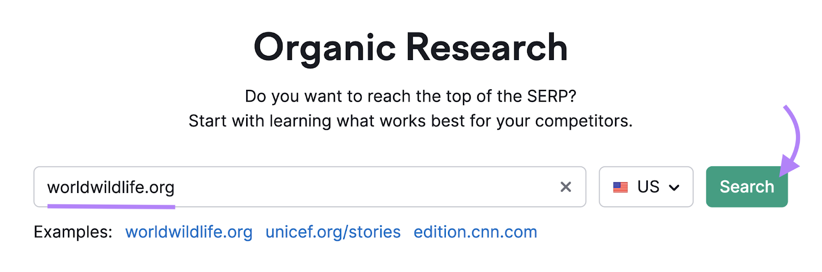 worldwildlife.org entered into organic research tool