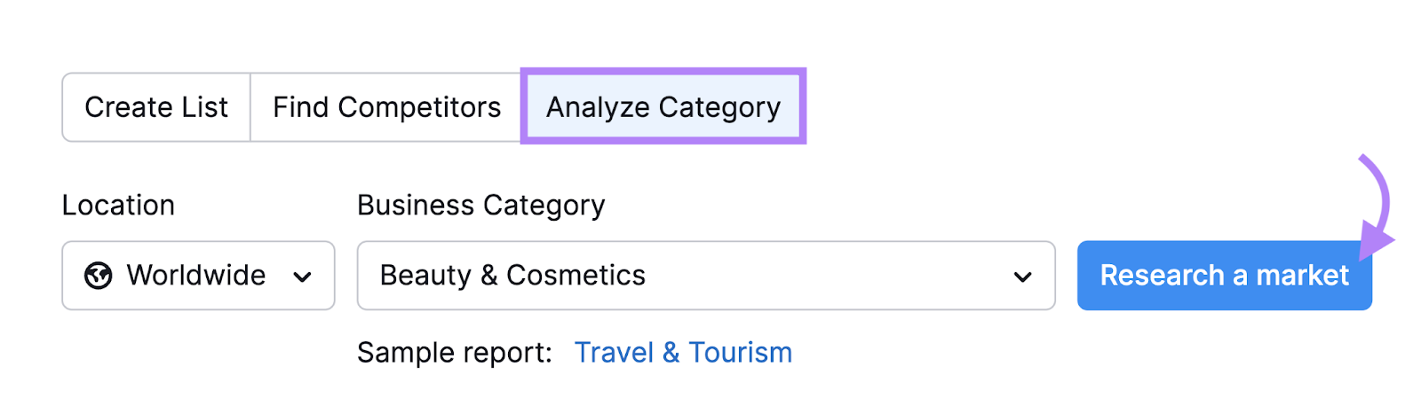 "Beauty & Cosmetics" category entered into the Market Explorer search bar